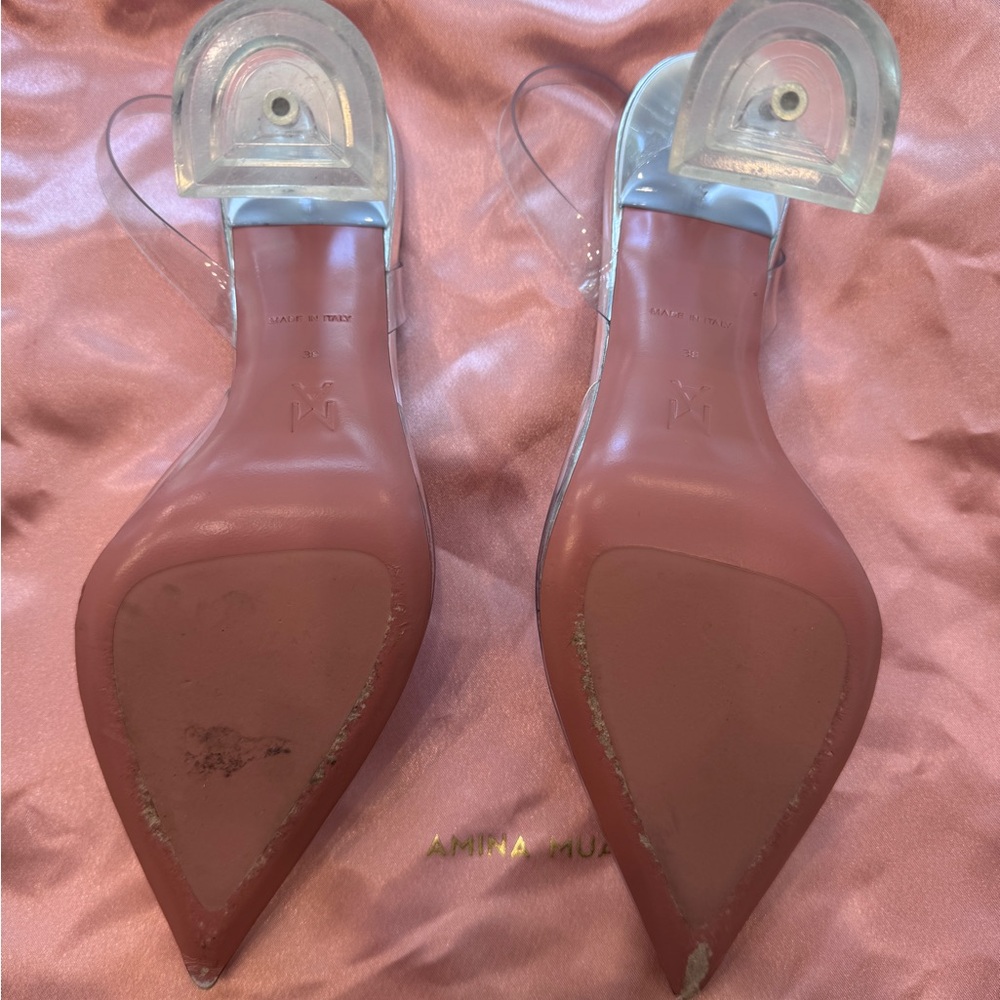 Amina Muaddi Clear PVC Slingback Pumps with Nude Insole - Picture 7 of 7
